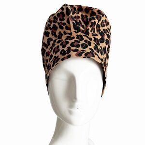 Vintage 1980s Norma Kamali Leopard Print Turban Cap Oversized Statement Rare HTF